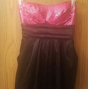 Formal Hot Pink sequined, strapless mini dress